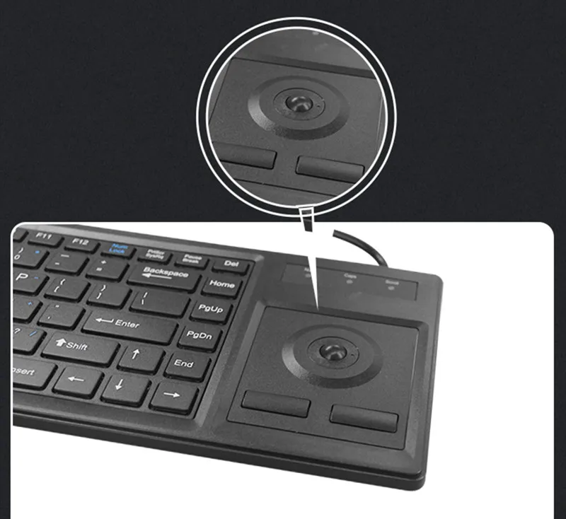 Wired USB PS2 Plastic Rugged Keyboard With Integrated Trackball Used For Industrial Computer