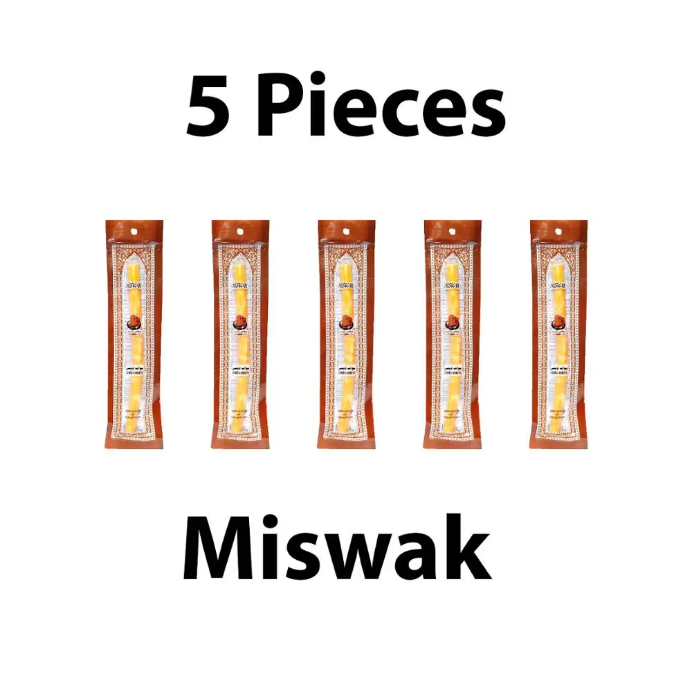 Set of 5 Pieces Miswak Sewak Chew Stick Fresh Natural Tootbrush Misvak Arak Siwak Miswaak Vegan Teeth Cleaner Travel Soft Peelu