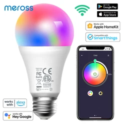 Meross HomeKit inteligentna żarówka led 9W WiFi RGBWW lampa E27/E26/B22 podstawa biała ściemnialna żarówka obsługa Alexa Google Home SmartThings