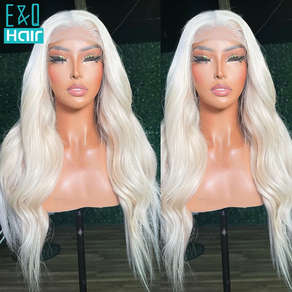 White Platinum Body Wave Lace Front Human Hair Wigs For Women Grey White Colored Straight Transparent 13X4 Lace Frontal Wig