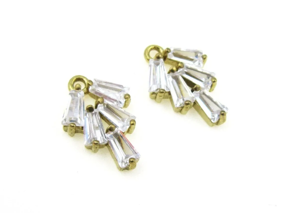 Brass earring charm Zircon brass stem pendant fringe charm 15.6x10.5mm tassel necklace findings 6pcs R1524