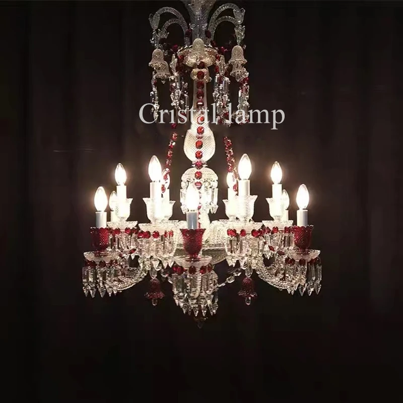 Custom Hotel Living Room French Style Luxury Crystal Chandelier Red Crystal Decorative Design Ceiling Lighting