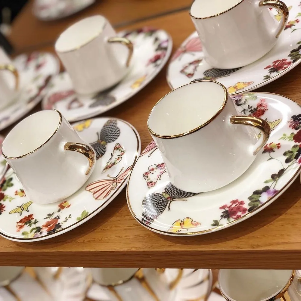 Thổ Nhĩ Kỳ Cà Phê Bộ, Cà Phê Ả Rập, Tiếng Hy Lạp Cà Phê Bộ 6 Con Bướm Mạ Vàng Họa Tiết Ly Cà Phê, 6 Cà Phê Đĩa