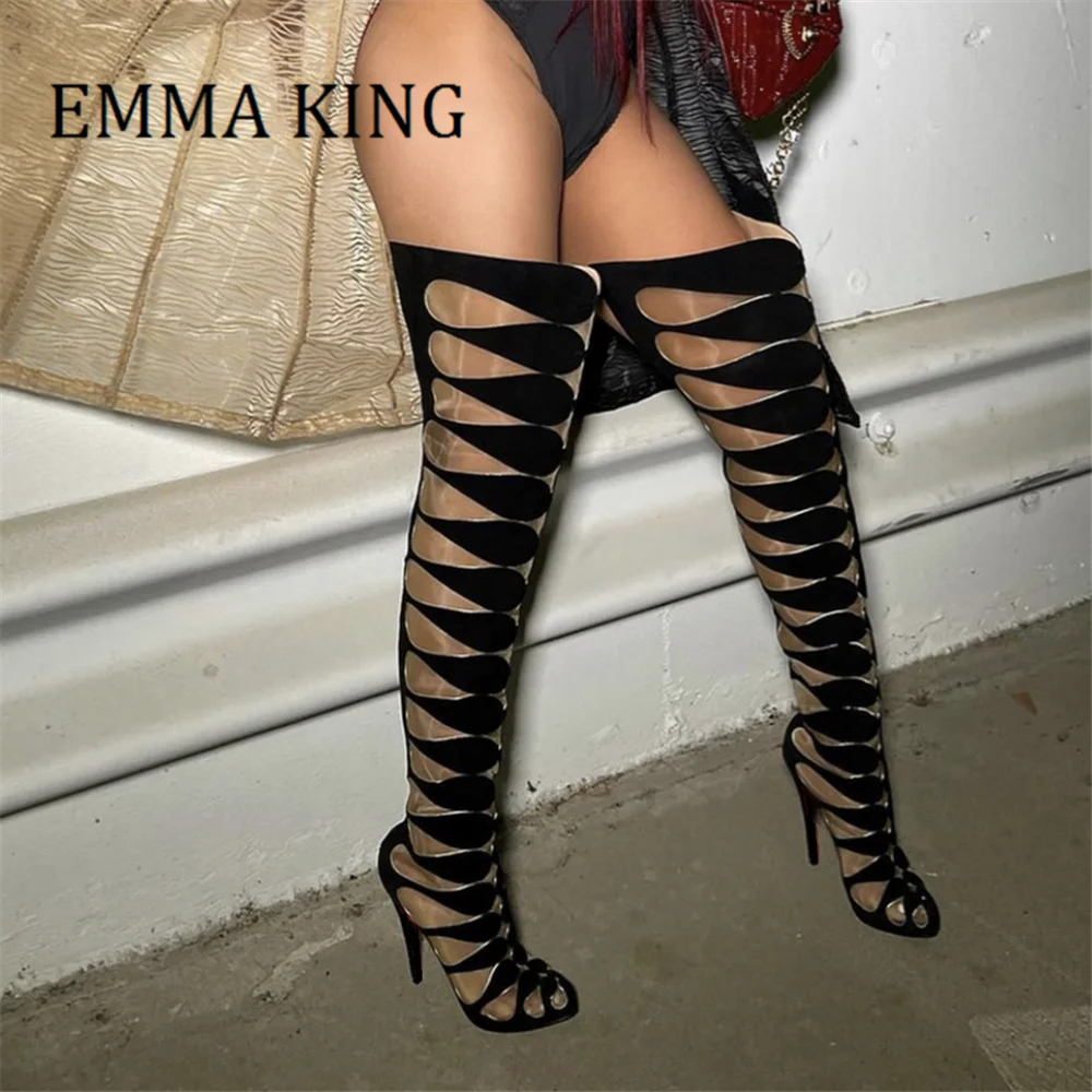 

Spring Autumn Women Thigh High Boots Sexy Cut Out Stiletto High Heels Over The Knee Booties Fashion Night Club Party Shoes Women