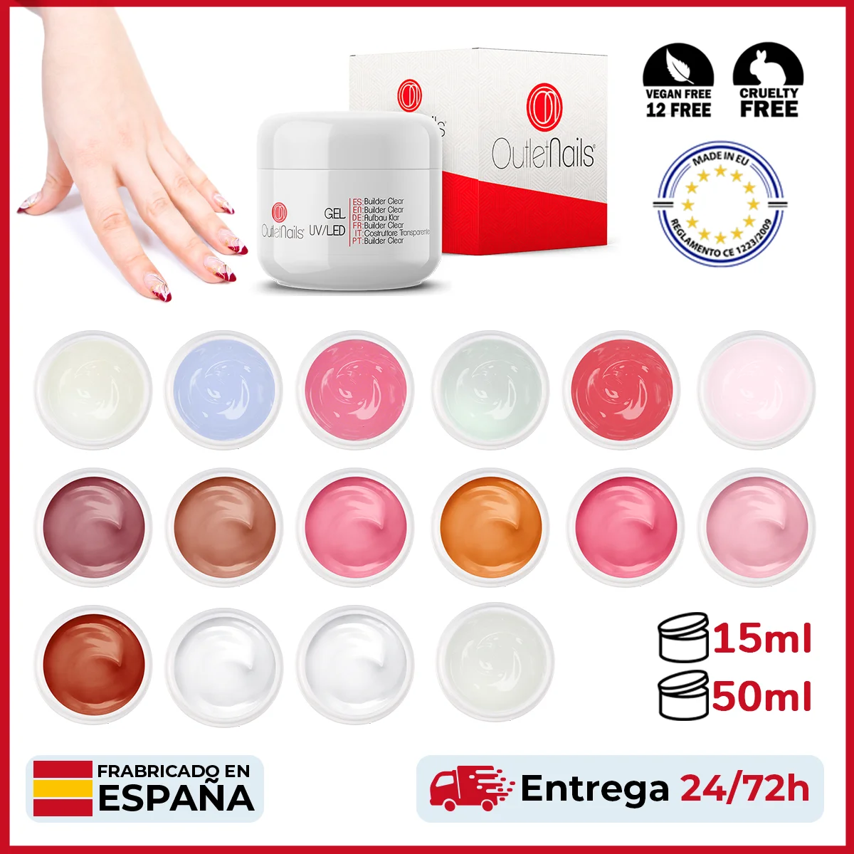 UV/LED Gel for Outlet Nails: three phase-Builder-makeup-Cover-White-French White-glitter | ON Outlet Nails | Gel Nails | Made in Spain