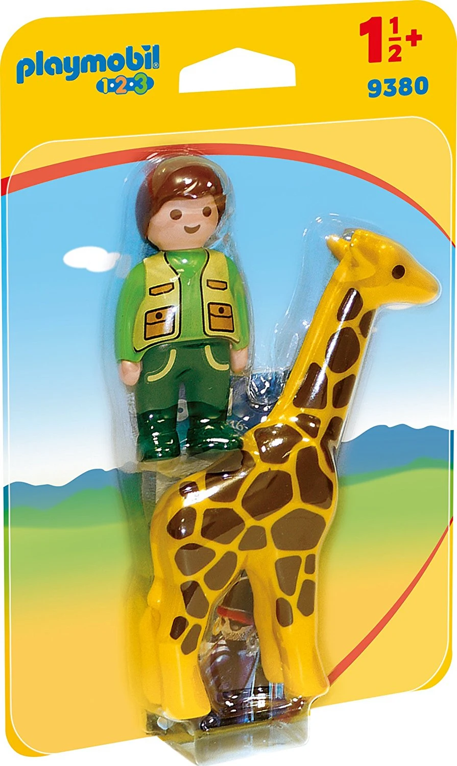 Playmobil 1.2.3. Carer with giraffe, 9380, original, clicks, babies, safe, large pieces, original, toys, boys, girls, gifts, collector, figures, dolls, shop, with box official license