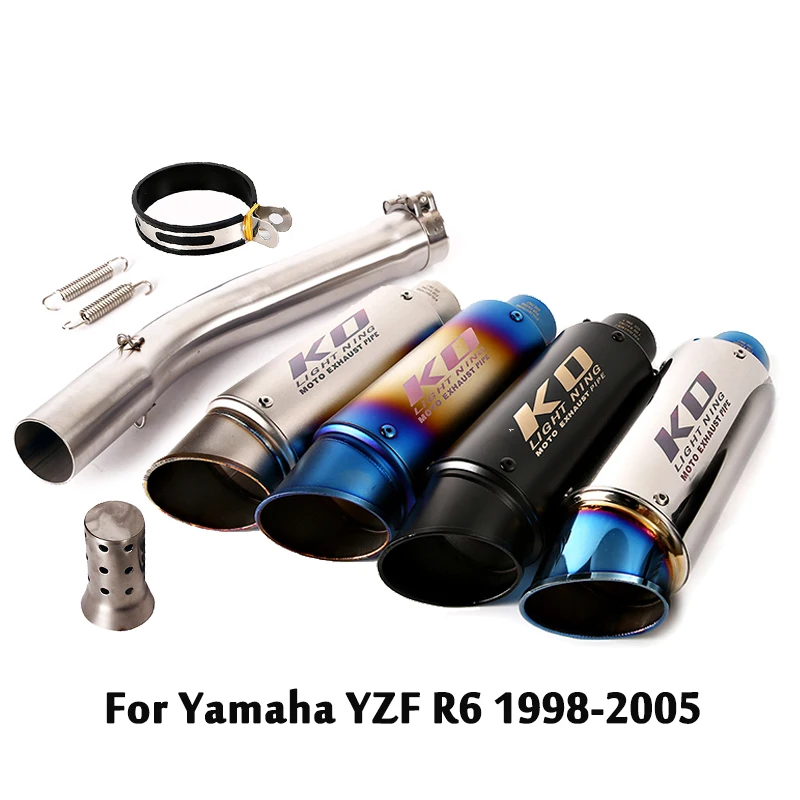 

For Yamaha YZF R6 1998-2005 Motorcycle Exhaust System Slip On Link Pipe Middle Connect Tube + 51mm Muffler Baffles Silencer