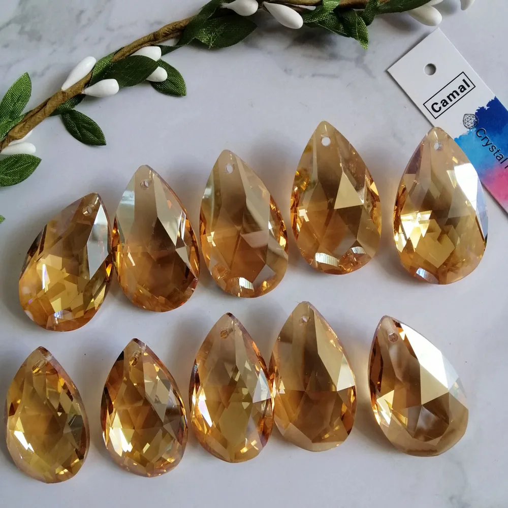 Camal 5pcs Gold Champagne Color 38mm Faceted Grid Drop Crystal Pendant Lamp Prism Chandelier Suncatcher Lighting Parts Hanging