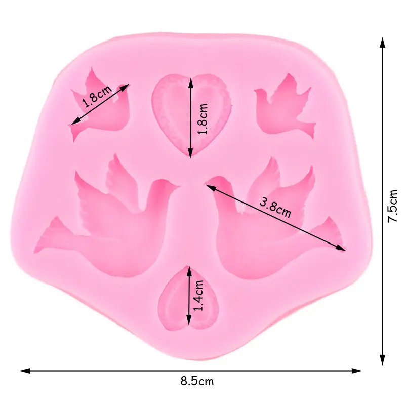 3D Pigeon Silicone Mold Birds Cupcake Fondant Molds Heart Shape Gem Chocolate Gumpaste Cake Decorating Tools Candy Resin Mould