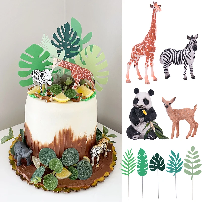 

simulation Giraffe Zebra Jungle Animals Cake Decor Wild One Safari Party Cake Topper Baby Shower Happy Birthday Party Decoration