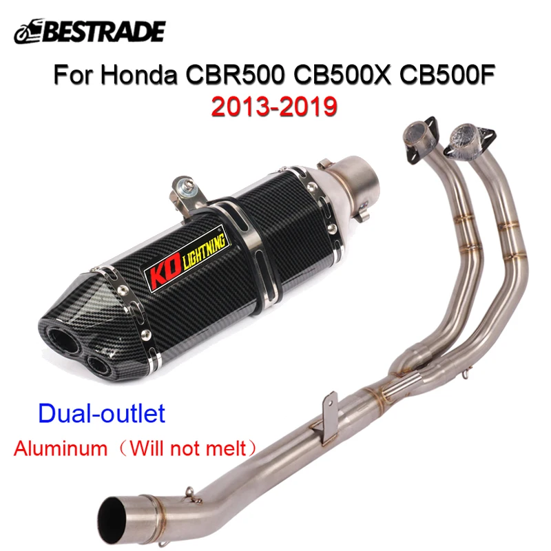 For Honda CBR500 CB500X CB500F 2013-2019 Front Header Link Connect Pipe Slip On 51mm Dual-outlet Muffler Tube Stainless Steel