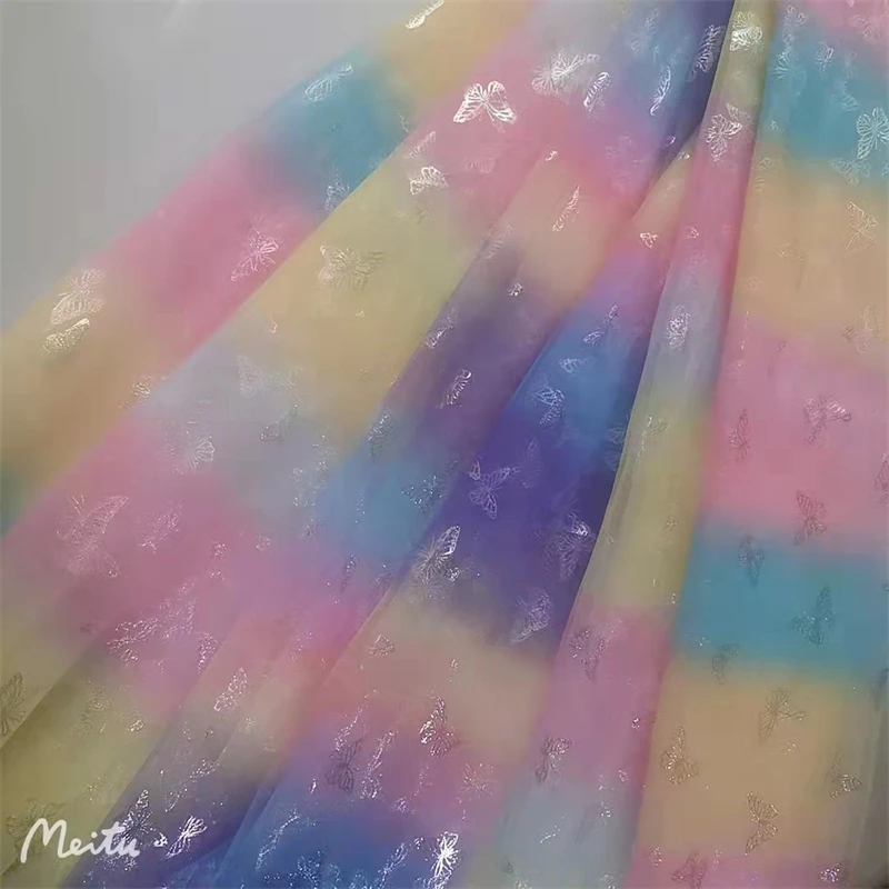 3 Yards Print Colorful Gradient Butterfly Tulle Net Fabric Ombre tulle for DIY Sewing Bridal Veil Wedding Dress Birthday Dress