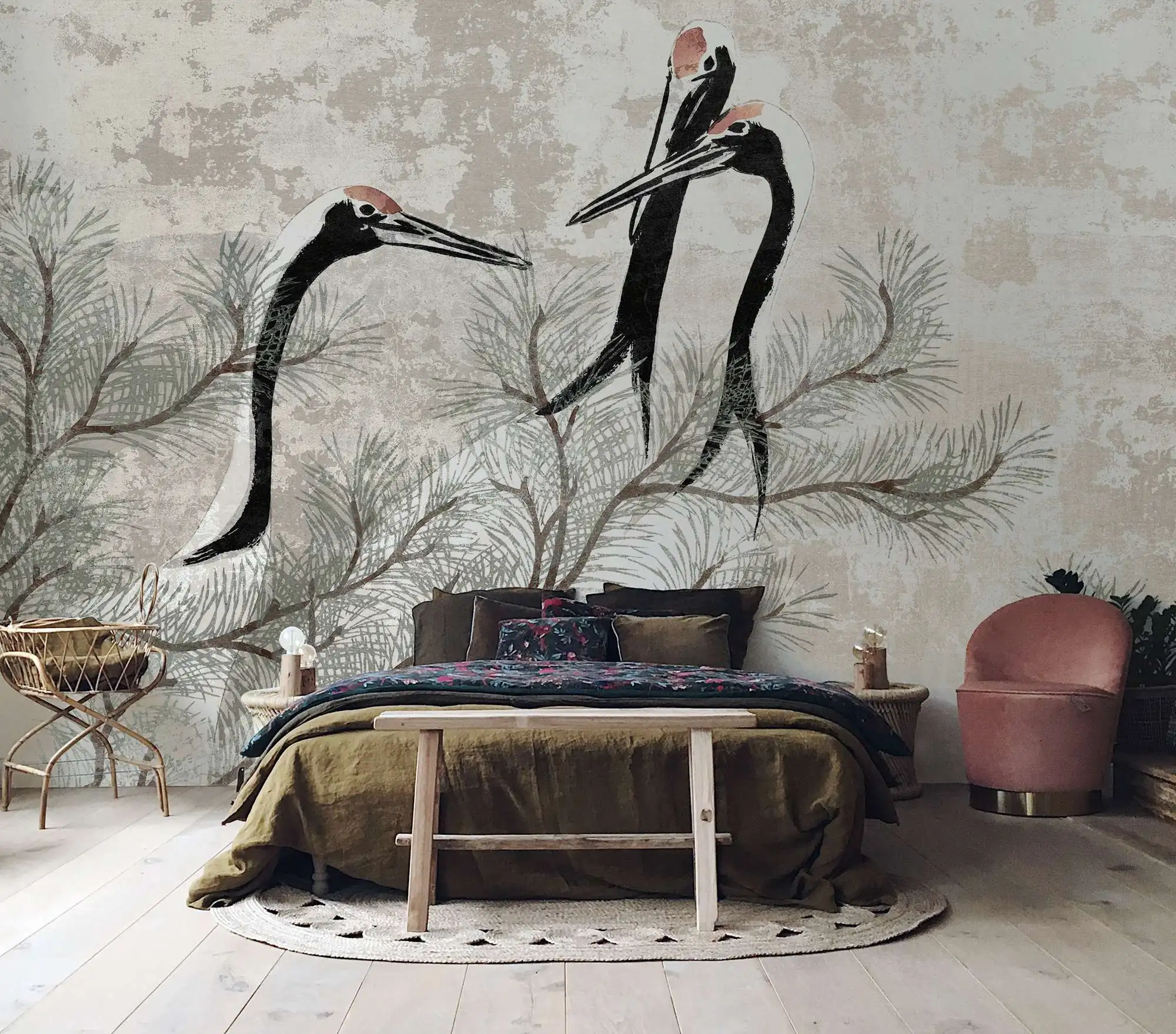 

Cranes from Momoyogusa wallpaper, Vintage Style Non woven Wallpaper