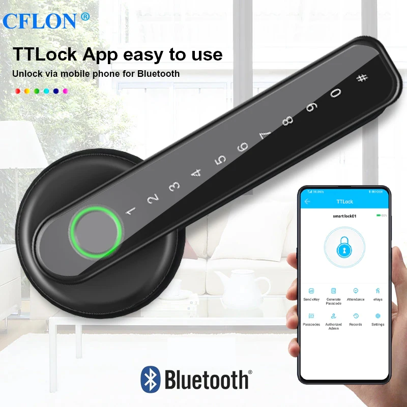 

Fingerprint Smart Door Lock with Bluetooth for TTLock, Electronic Lock, Biometrics, Password, Key, App Unlock