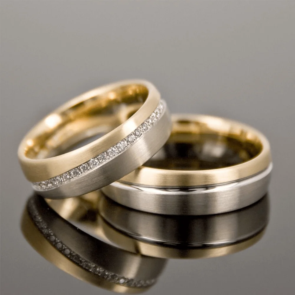 SILVERFONI 925 Sterling Real Silver Wedding Rings Set For Men And Women Jewelry Hand Made Anniversary Gift New Season Gold Plate