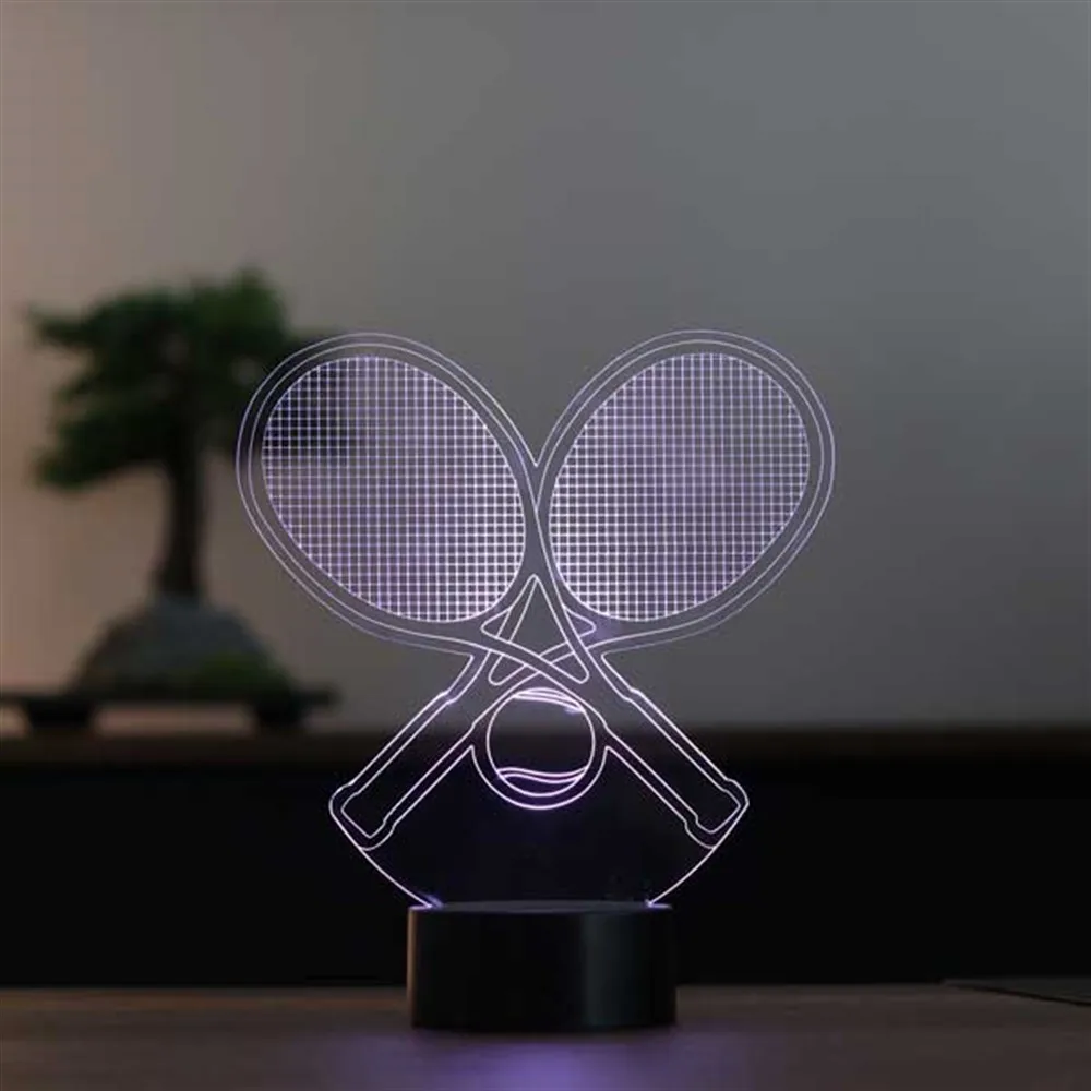 Tennis Racket 3D Illusion Acrylic Led Table Lamp 7 Diffrent Light Color USB and Touch Button Control Gift for Sports Lovers Room Decor Anime Wedding Stranger Things Led Lights Wedding Decoration Nightlights Bedroom