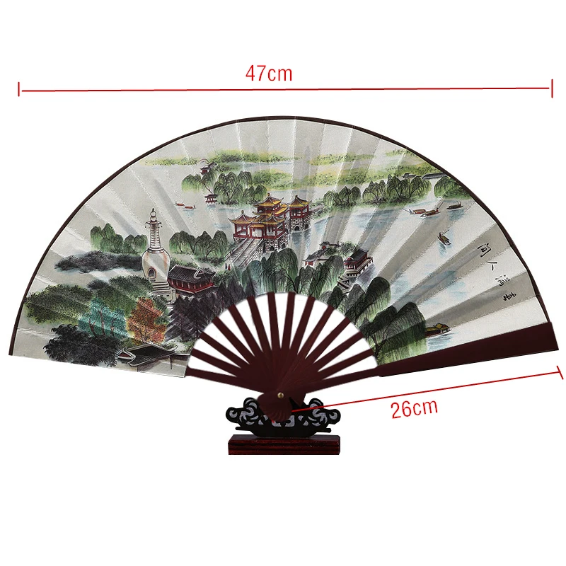 Vintage Bamboo Fan Chinese Style Folding Silk Cloth Fan Wedding Dance Party Hand Fan Home Decoration