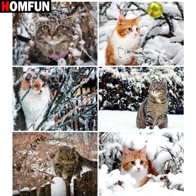 

HOMFUN полная алмазная вышивка "Кошка Снег" алмазная живопись вышивка крестиком узоры горный хрусталь незавершенный домашний декор