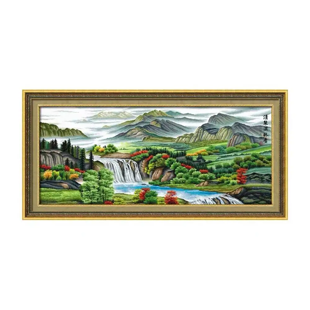 

Oriental Asian Art Mountain Landscape Painting The Boats on the River Stamped Cross Stitch Kit Embroidery needlework set