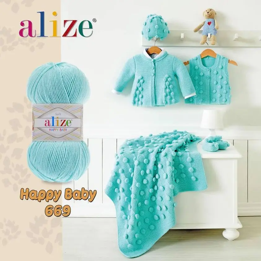 Alize Happy Baby Ball Hand Knitting Yarn, 100 Grams 330 Meters, Acrylic, Polyamide Autumn / Winter Season, Thread, Crochet, Clothes, Cardigan, Blouse, Quality, Hobby, Palmie Store,  Made In Turkey - DIY