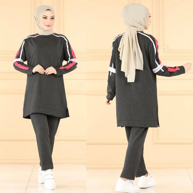 tracksuit set 2021season muslim fashion arabia Dubai fashion trends 100% Made in Turkey abayas hijab clothing muslim sets