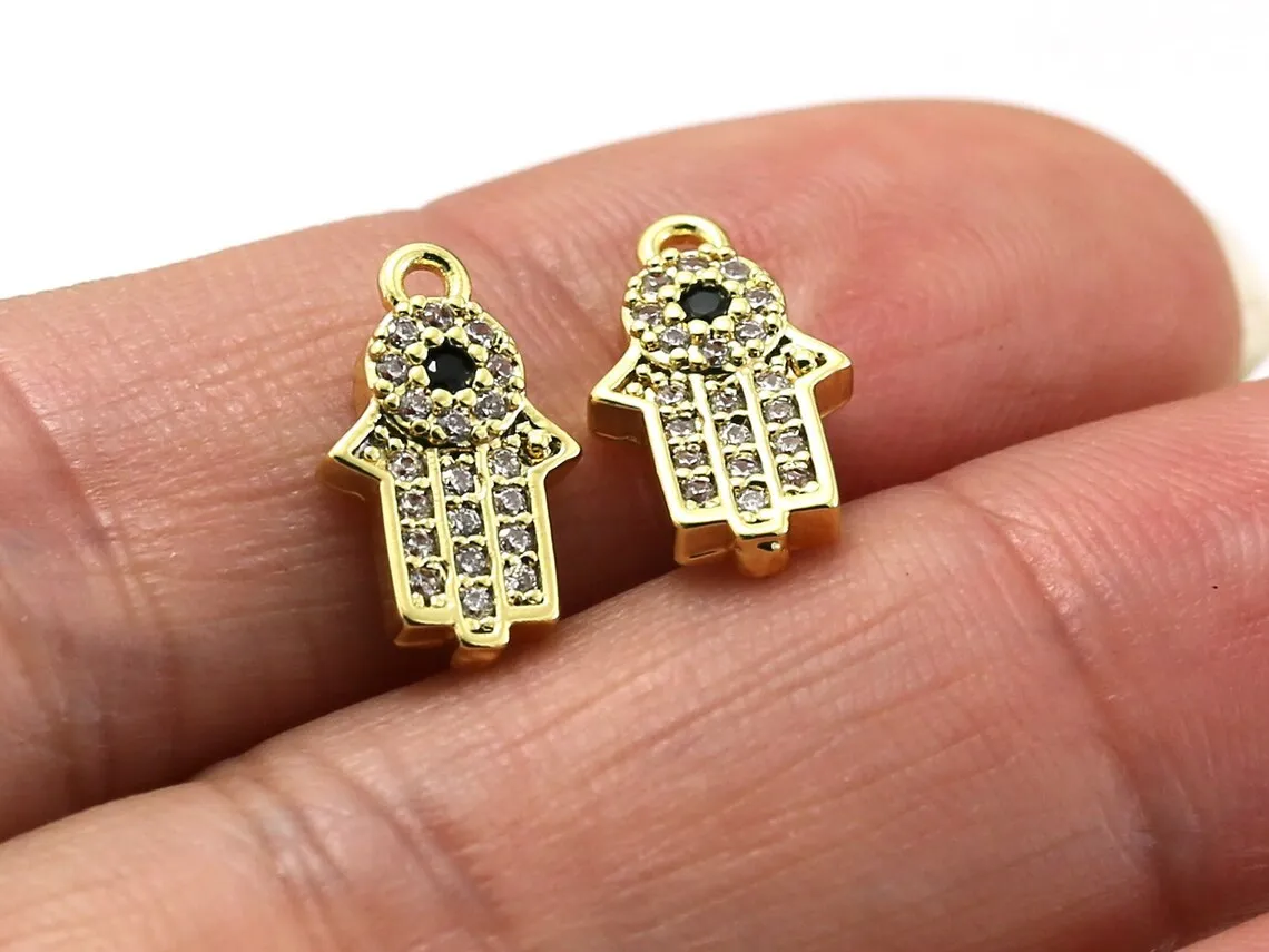 

10pcs Gold Hand Charms, Jewelry Making Charms, Earring Charms for Hoops, CZ pave Bracelet Charms, Real Gold Plated G022