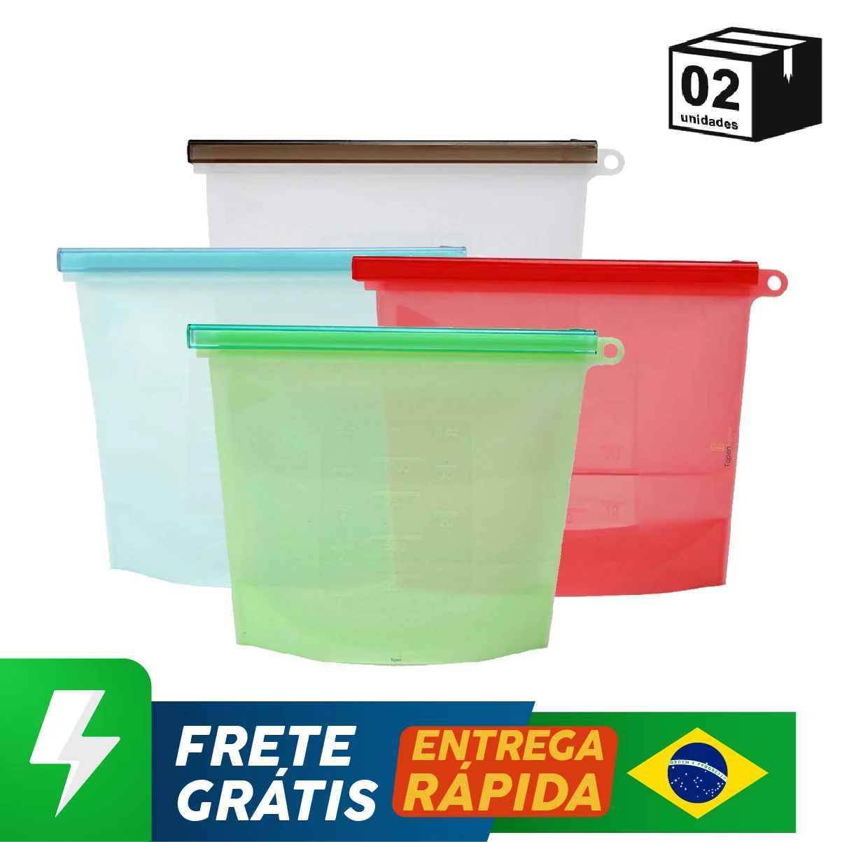 Kit 2 Sacos De Alimentos Silicone Com Fecho Hermético 1,5 Litros