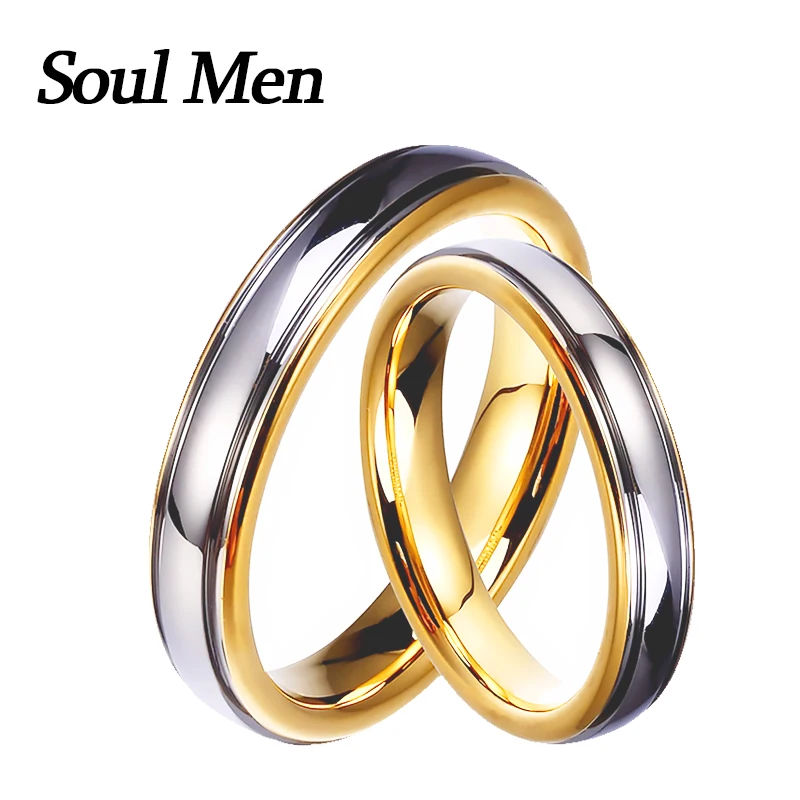 Wholesale 1 Pair Gold & Silver Color Tungsten Wedding Couple Rings Set 4mm for Men & Women Promised Alliance Jewelry
