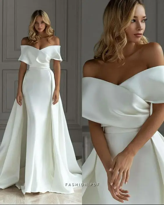 

CloverBridal Autumn Elegant Satin Plain vestidos elegantes para mujer Off-The-Shoulder robe de soirée de mariage WW8331