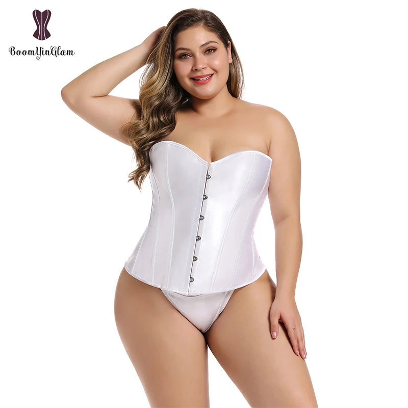 Satin Waist Trimmer Corsets And Bustiers Overbust Lace Up Boned Corset Top Plus Size Bodyshaper For Women 818