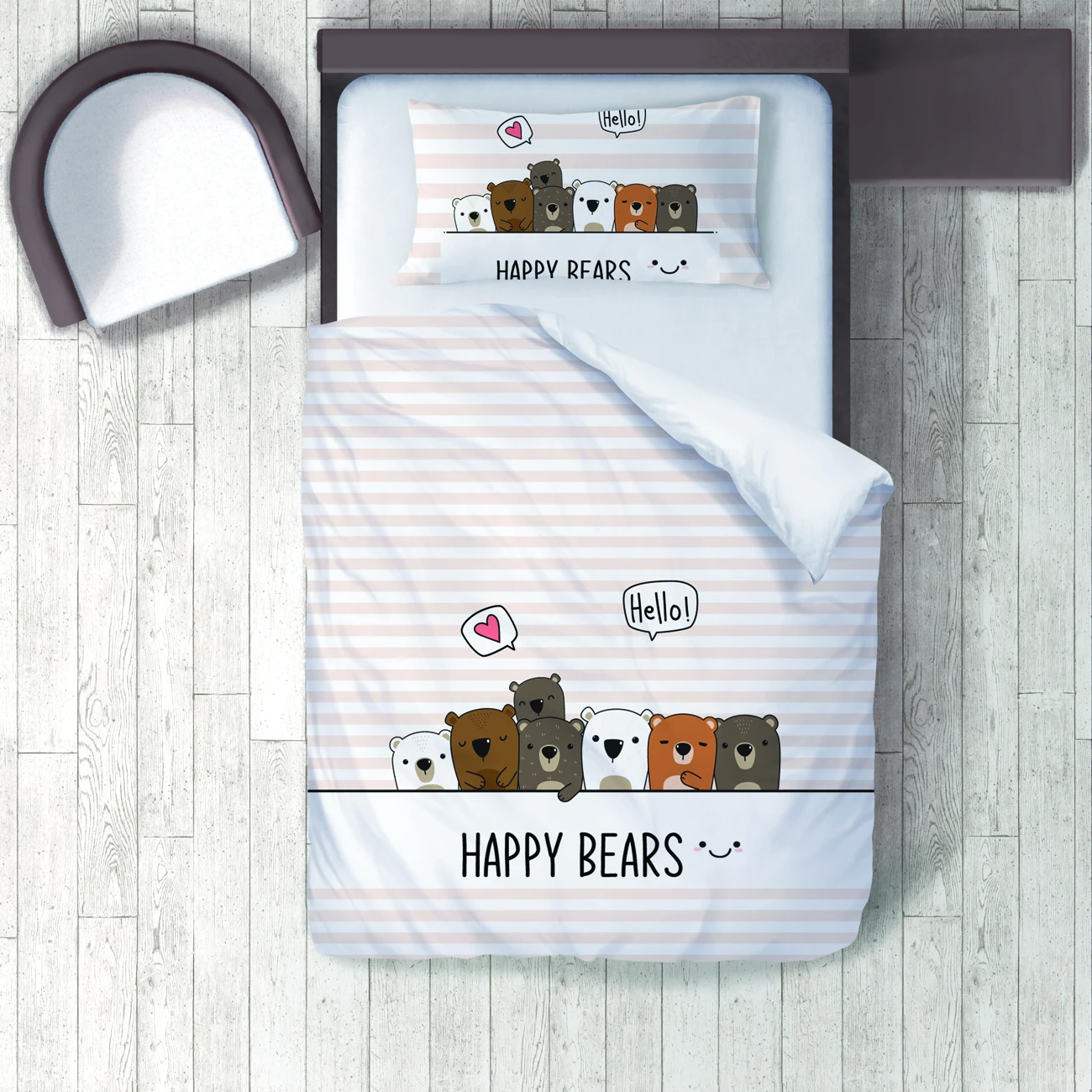 

Duvet Cover Set Bedding Set Pillow Case for Baby and Kids Room 3D Printed Happy Bear White Brown Model 009