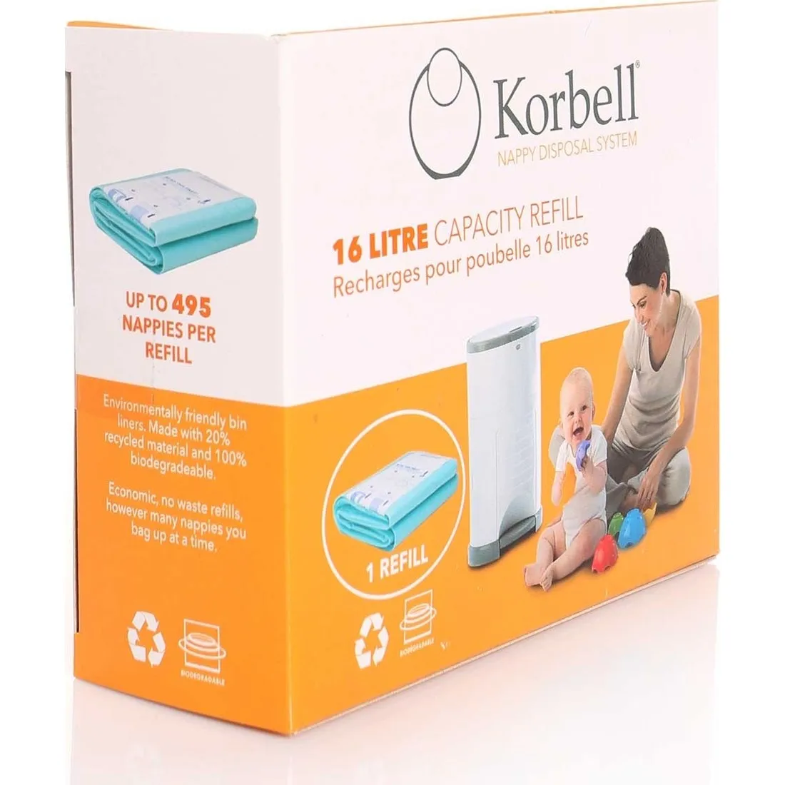 Korbell Dirty Diaper Bag 495 Pieces Refill Disposal 16 Litres Capacity Malodor Stinker Nappy Bin Value Pack Garbage Rubbish