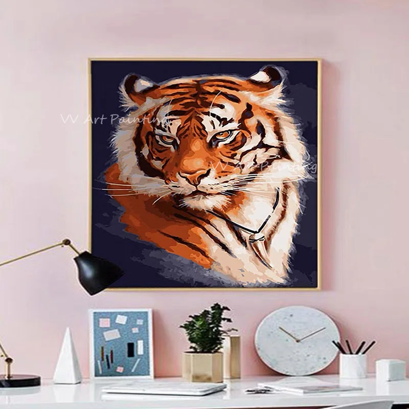 Palette Knife Tiger Portrait Oil Painting, Handmade Impasto Thick Texture Art, Majestic Tiger Animal Wall Decor