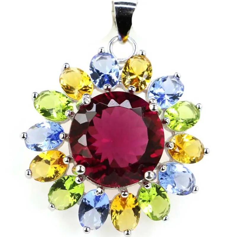 32x26mm Multi Color 4.8g Golden Citrine Pink Tourmaline Violet Tanzanite 925 Solid Sterling Silver Pendant