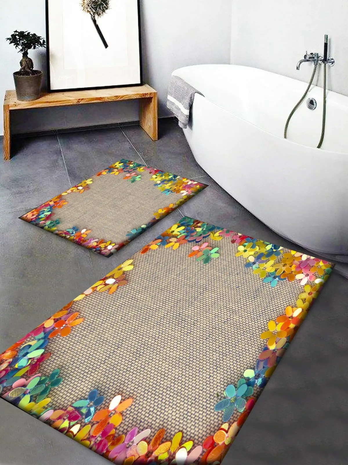 Osso Patterned Washable Base 2 Pcs. Super Absorbent Floor Anti Slip Quick Drying Bathroom Mat Floor Carpet Easy To Clean