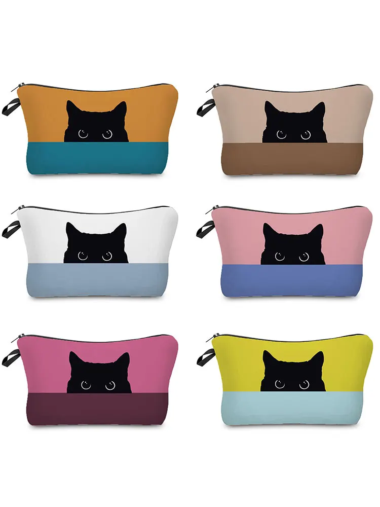 Double Color Cat Women's Cosmetic Bags Portable Travel Vacation  Makeup Bag Durable Convenient Toiletry Bag Child Pencil Case