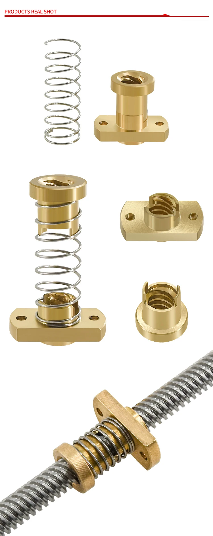 T8 Anti Backlash Spring Loaded Nut Messing Elimination Gap Nut Wird verwendet, um Ender 3 CR-10 T8 Leitspindel DIY CNC 3D-Drucker zu aktualisieren – Detail 4