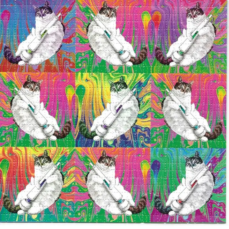 Pussy Cat Psychedelic LSD Acid Free Blotter Art Print Trippy Perforated Paper Painting Wall Picture Home Decor Poster Canvas