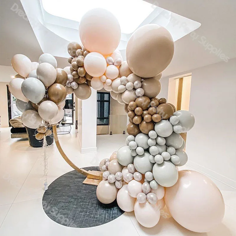 163pcs Nude Baby Shower Cream Peach Balloons Garland Coffee Ballon Arch Kit Grey Globos Birthday Wedding Party Decor Supplies