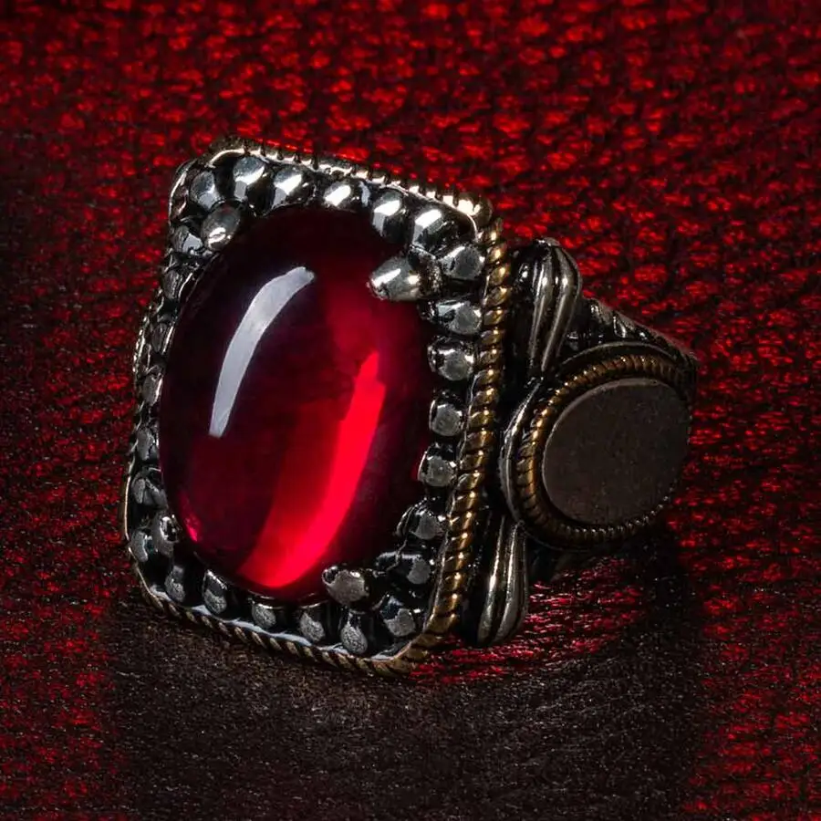 

Elegant Design 925 Sterling Silver Oval Red Agate Men's Ring Ottoman Business Jewelery Gift For Him Accessory