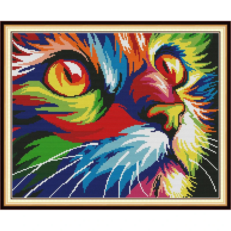 

7 colour the cat Animal Embroider DIY Counted Printed Canvas Chinese Handwork Print Cross Stitch DMC 14CT 11CT Needlework Sets