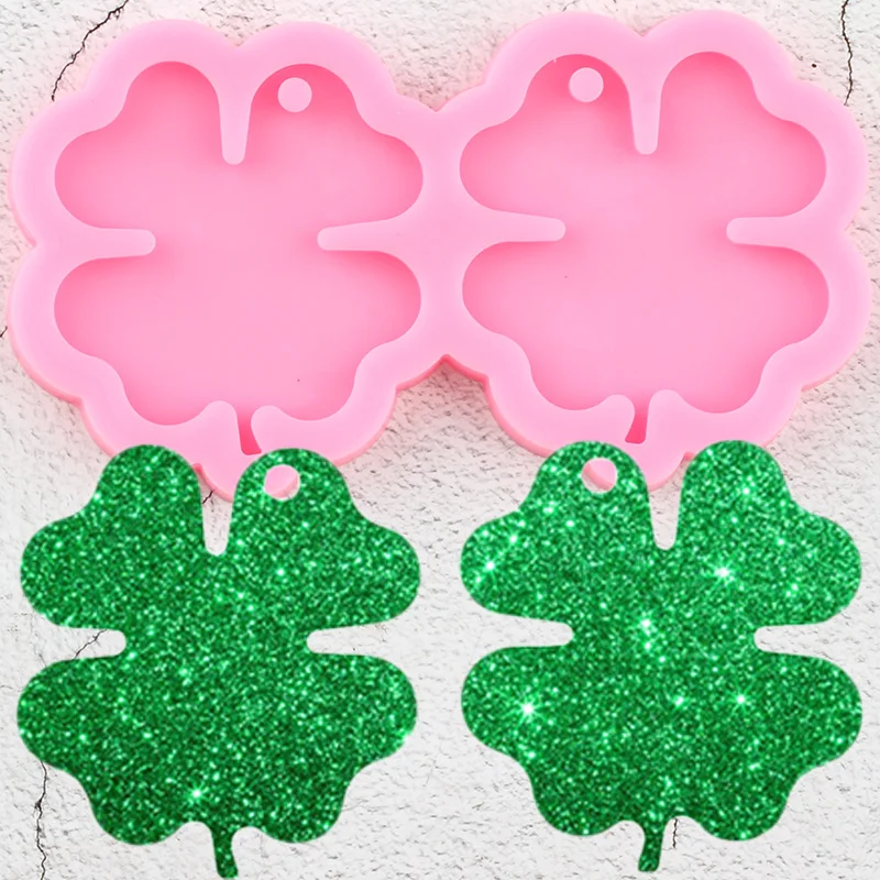 Shiny Four Leaf Clover Silicone Mold DIY Epoxy Resin Craft Keychain Molds Polymer Clay Pendant Handmade Jewelry Mould