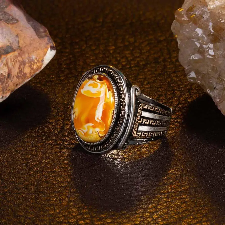 Men Yellow Zircon Gemstone Silver Ring Vintage Men Accessories Top Quality Fashionable Solid 925 Sterling Silver