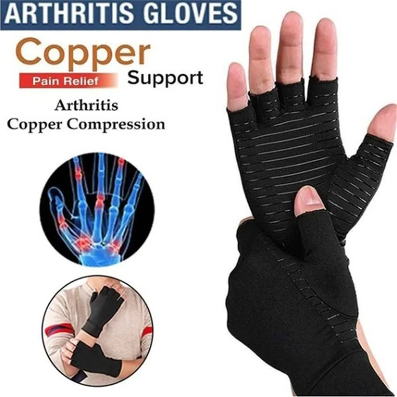 1 Pair Compression Arthritis Gloves Women Men Joint Pain Relief Half Finger Brace Therapy Wrist Support Anti-slip Therapy Gloves