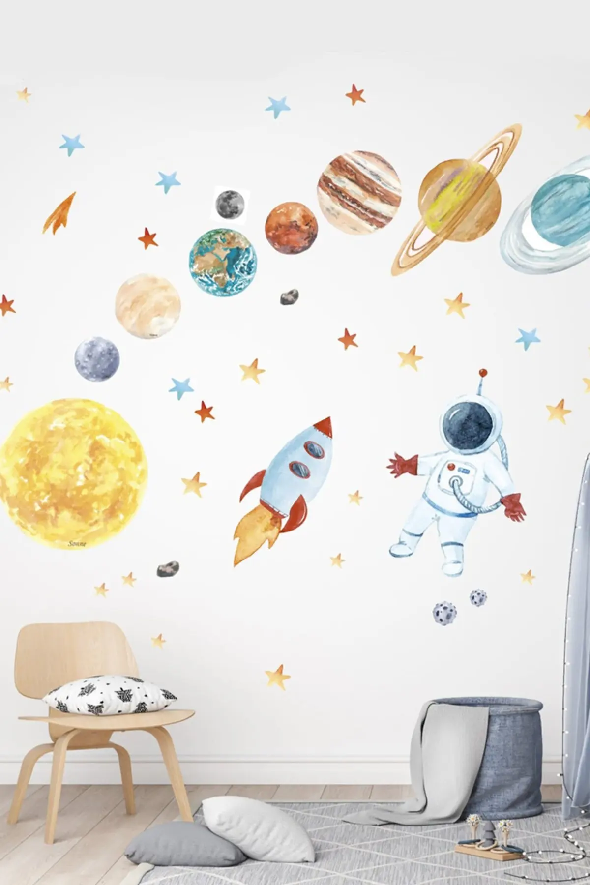 

Astronaut And Planets Kids Room Mural Wall Sticker Home Bedroom Decoration Design Toys Stick Easily No Trace Space Themed Sticky