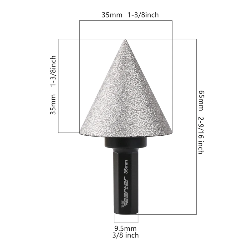 Vearter vácuo soldadas diamante chanfradura broca bit 35mm com 3/8 hex haste para ampliar a forma redonda chanfro existente telha de furo cerâmica