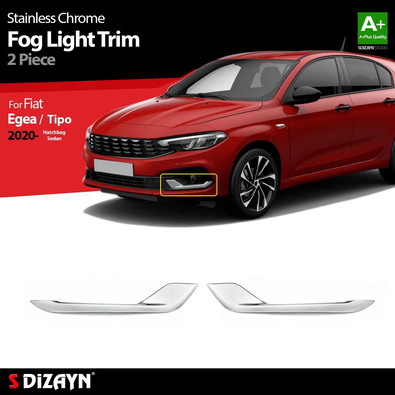 S Dizayn For Fiat Egea Tipo Chrome Fog Light Trim Stainless Steel 2 Pcs  Exterior Car Accessories Parts Auto Products