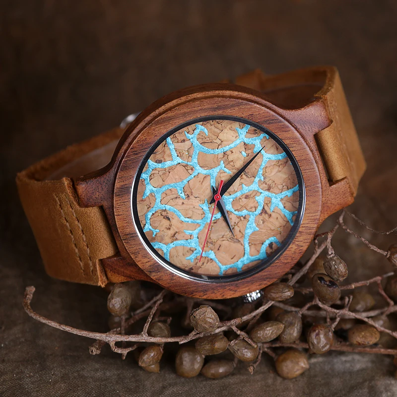 Relojes de madera con personalidad creativa para hombres de negocios, reloj de pulsera de madera de cuarzo con esfera grande a la moda, reloj de pulsera con correa de cuero Premium de lujo