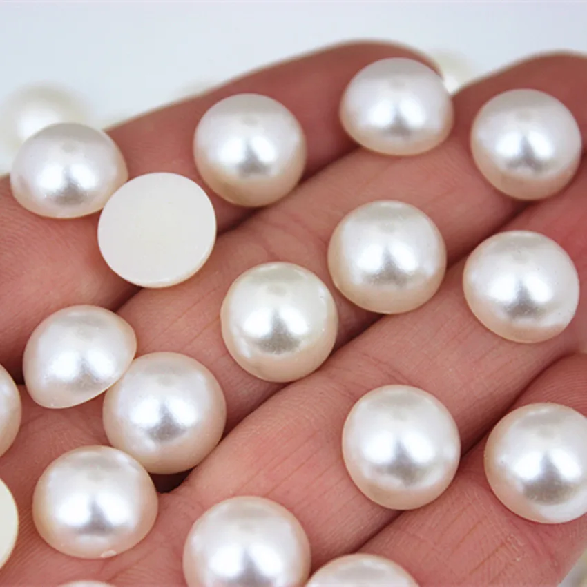 Micui 6/8/10/12mm Ivory Color Round Pearl Beads ABS Resin Half Pearls Flatback Bead For Jewelry Clothes Crafts Decoration MC248