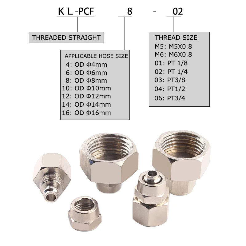 30 Stuks KL-PCF Pneumatische Fitting 1/8 "1/4" 3/8 "1/2" Bsp Coper Vrouwelijke Push In Snelkoppeling Ontgrendeling Luchtfittingen Od 6 8 10 12Mm